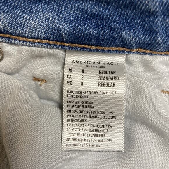 American Eagle Stretch Distressed Mom Jeans Women's Size 8R Blue - Picture 11 of 13